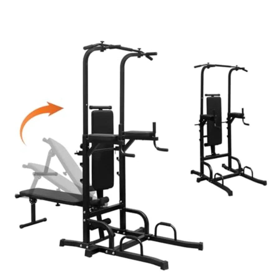 Power Tower with Weight Bench Adjustable Height Dip Bar Station Pull Up Dip Station for Home Gym Multi-function Dip Station Pul