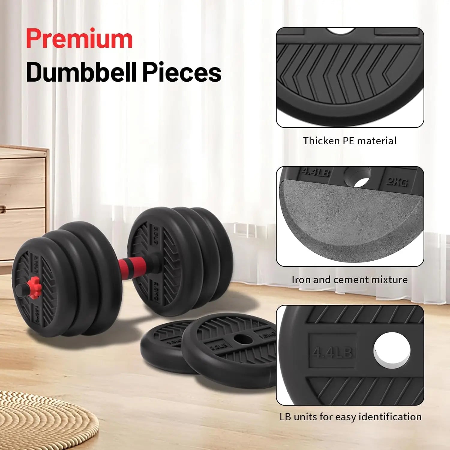 Adjustable Dumbbell Set, 4-in-1 Free Weights for Home Gym, 20/30/40/60/80lbs Options