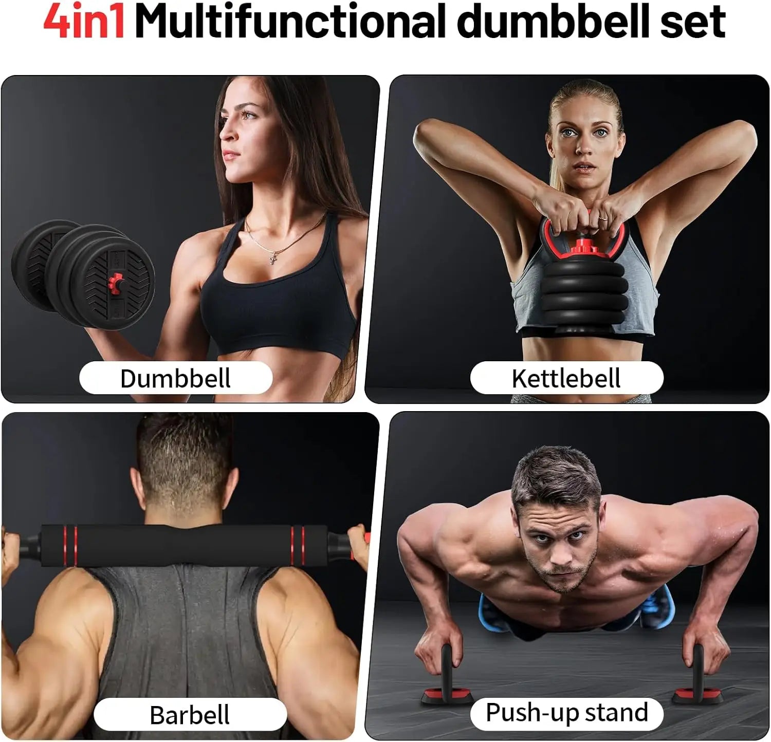 Adjustable Dumbbell Set, 4-in-1 Free Weights for Home Gym, 20/30/40/60/80lbs Options