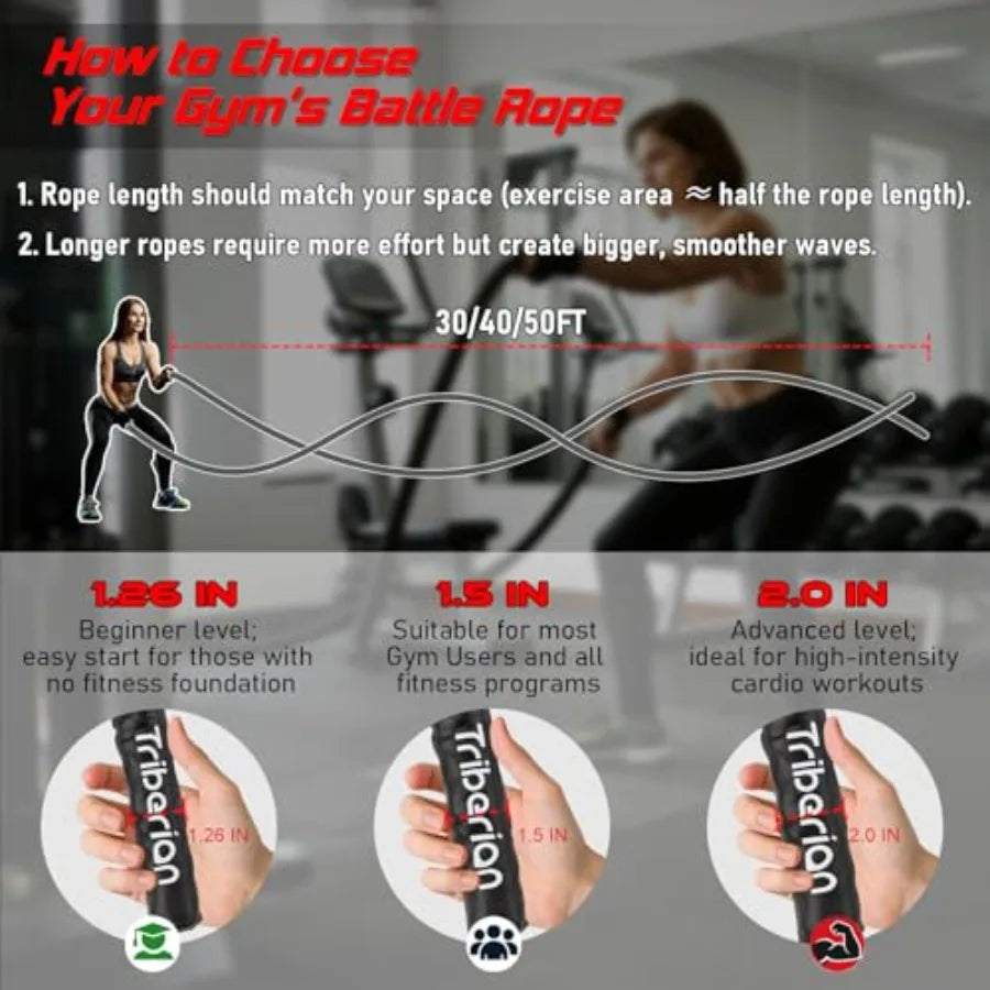 Battle Rope for Home Gym Workout - 1.5 Inch 30ft Heavy Weighted Training Exercise Ropes Fitness Equipment with Sleeve and Ancho