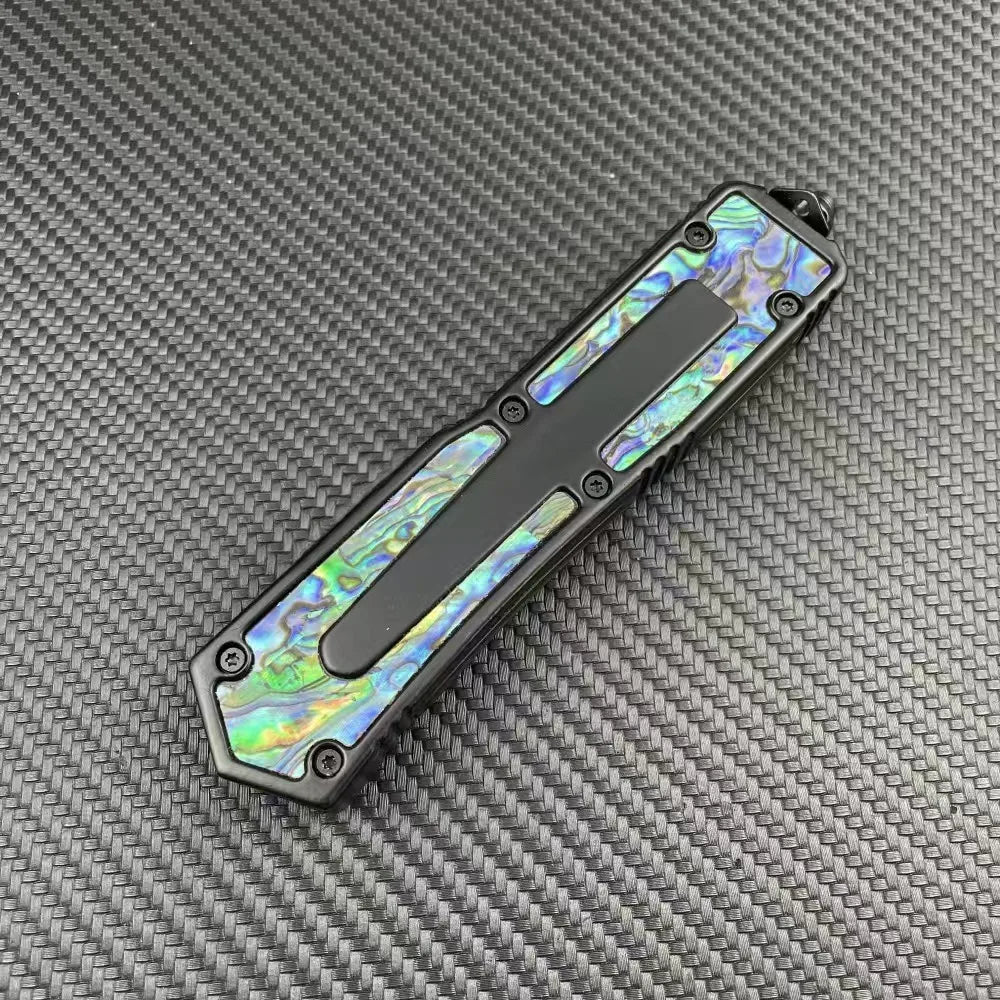 Tactical Folding Knife, Abalone Shell Handle, Colored Blade, Black, High-Quality Outdoor Camping Survival Multi-Function EDC