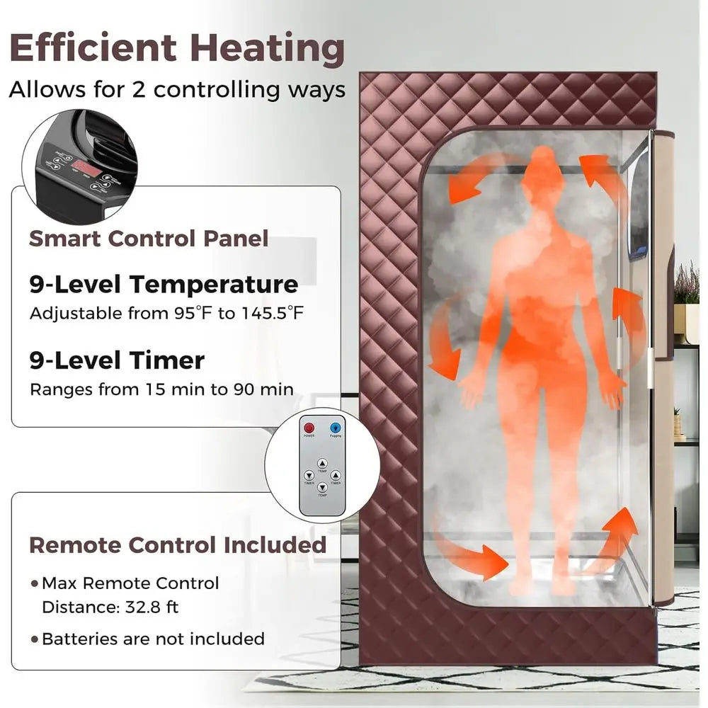 Portable Steam Sauna Tent for Home Spa, 3L Generator, Foldable Chair, Remote, Adjustable Temp & Timer (Coffee)