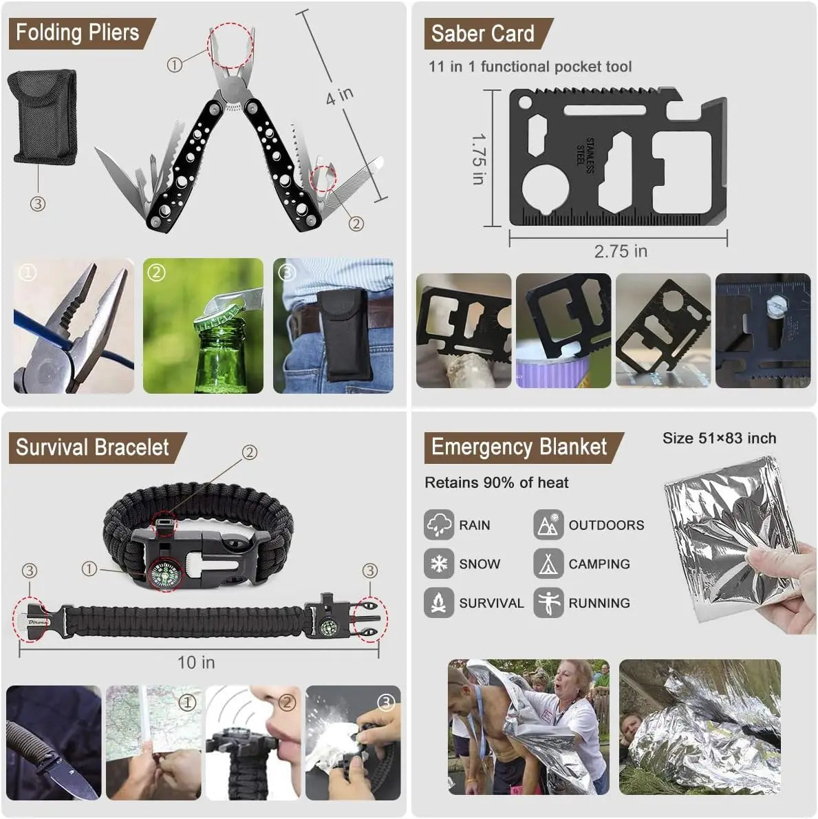 238Pcs Emergency Survival Kit with First Aid, Tactical Molle Pouch & Tent for Outdoor Adventure, Camping, Hiking