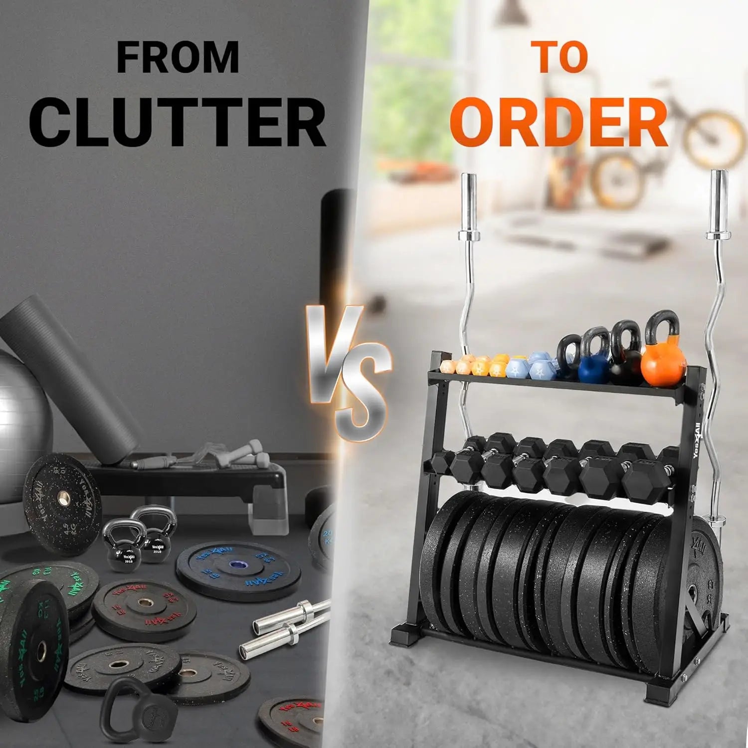 Heavy-Duty Wall Mounted Weight Plate Tree & Barbell Holder, Supports Up to 1190 LBS for Home Gym Storage