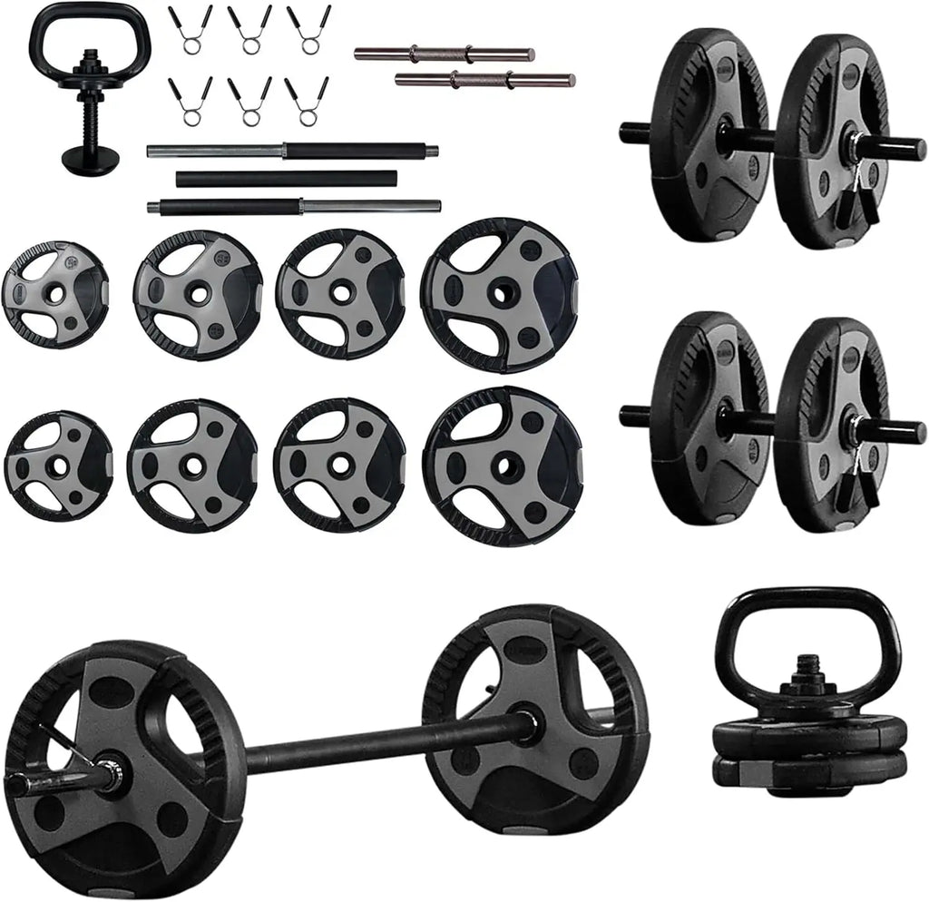 Adjustable Home Gym Weight Set with Barbell, Dumbbell Bars & Kettlebell Handle for Versatile Workouts