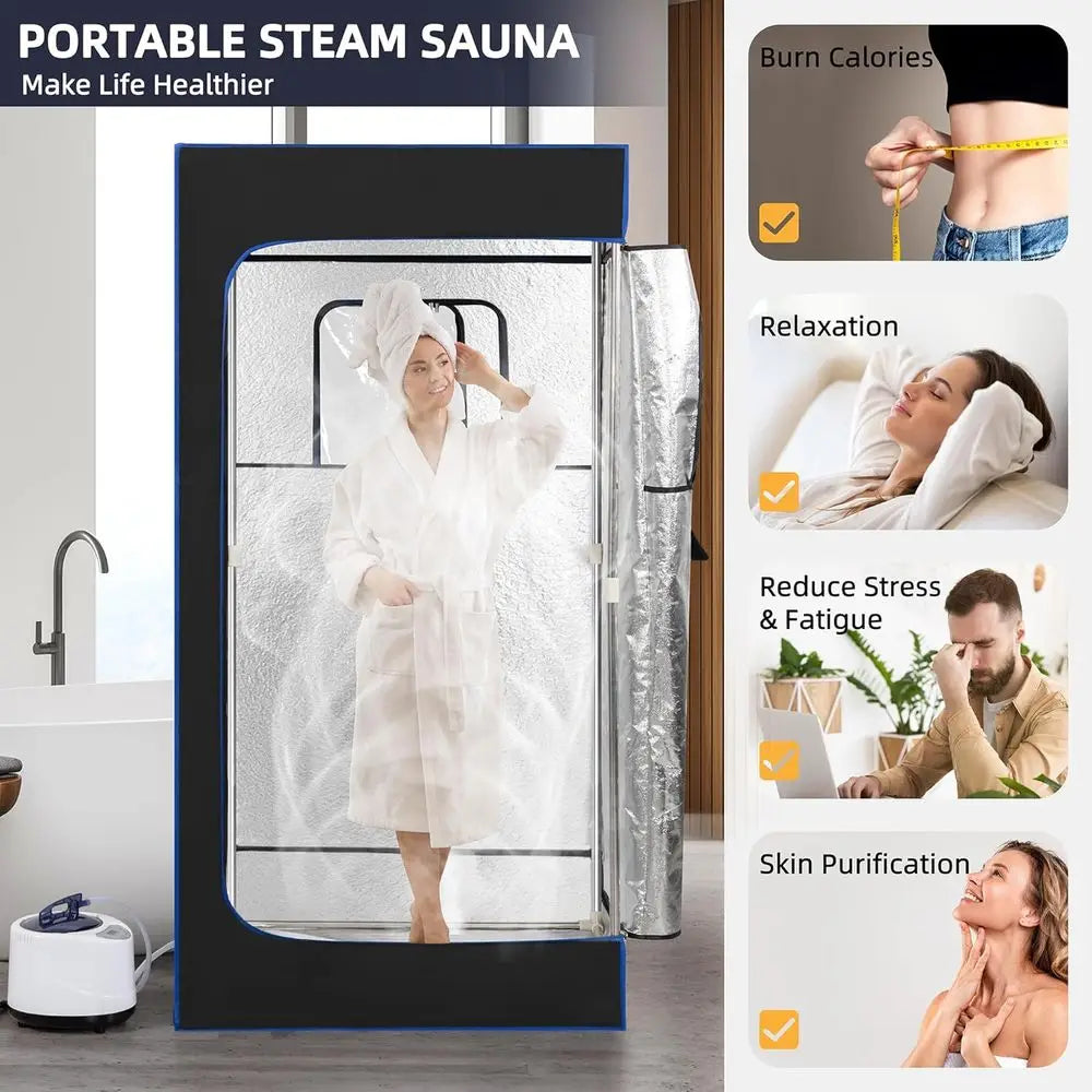 Portable Full-Size Steam Tent Sauna Box with 3.0L Reservoir, Remote Control, Folding Chair, 9 Heat Levels