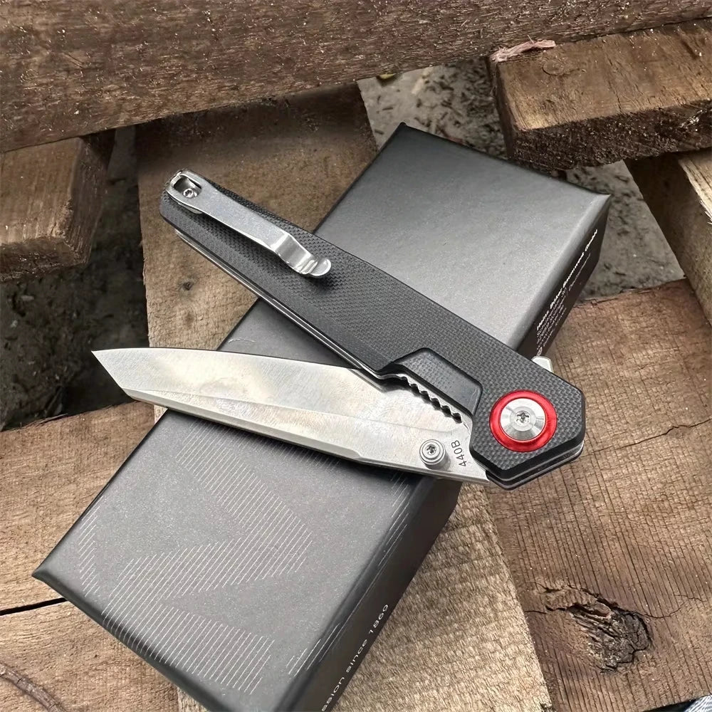 Portable EDC Folding Knife 440B Steel Blade G10 Handle Lightweight Durable Practical Pocket Knife for Outdoor Camping Survival