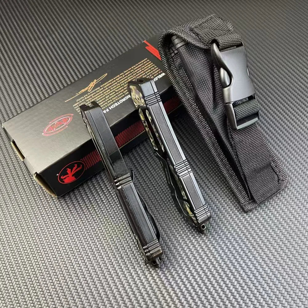 Tactical Folding Knife, Abalone Shell Handle, Colored Blade, Black, High-Quality Outdoor Camping Survival Multi-Function EDC