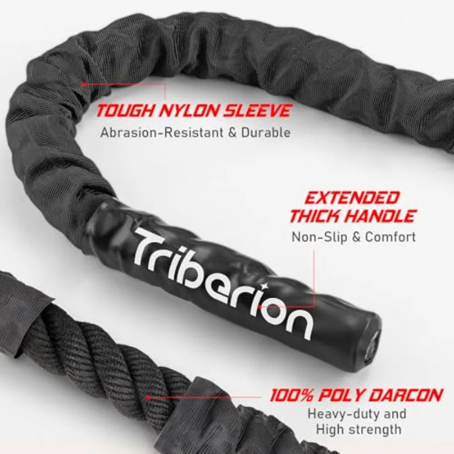 Battle Rope for Home Gym Workout - 1.5 Inch 30ft Heavy Weighted Training Exercise Ropes Fitness Equipment with Sleeve and Ancho