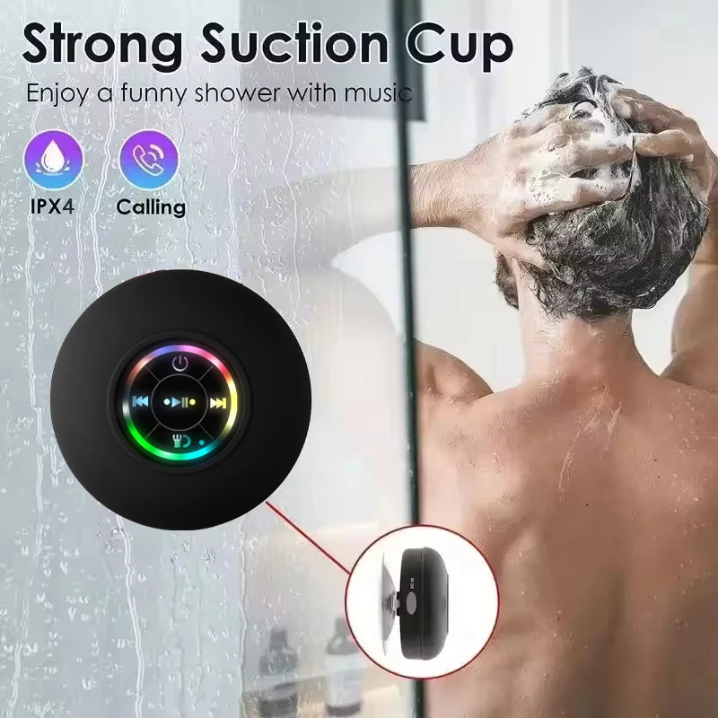 Portable Wireless Bluetooth Speaker LED Light IPX4 Waterproof Loudspeaker Outdoor Bathroom Large Suction Cup Stereo Sound Box