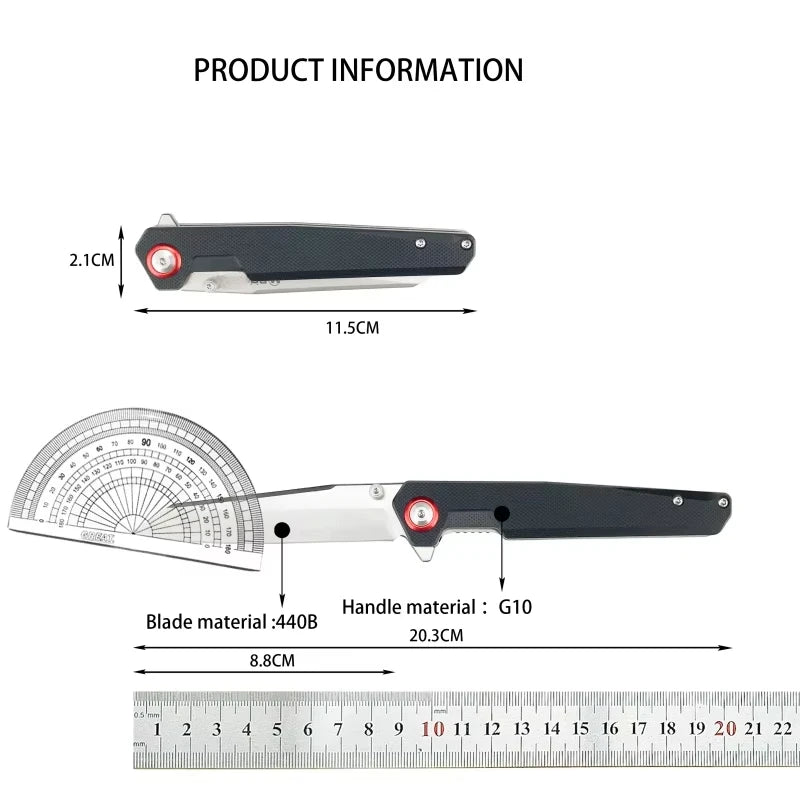 Portable EDC Folding Knife 440B Steel Blade G10 Handle Lightweight Durable Practical Pocket Knife for Outdoor Camping Survival