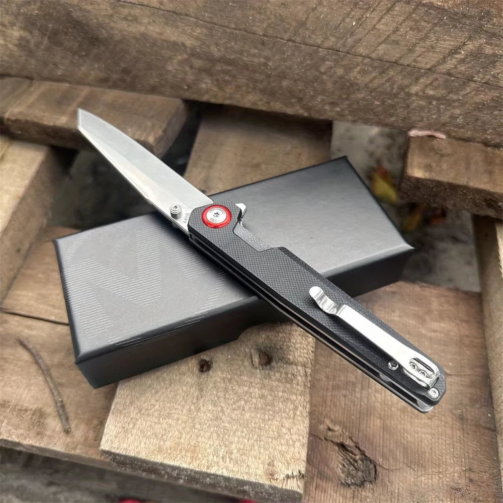 Portable EDC Folding Knife 440B Steel Blade G10 Handle Lightweight Durable Practical Pocket Knife for Outdoor Camping Survival