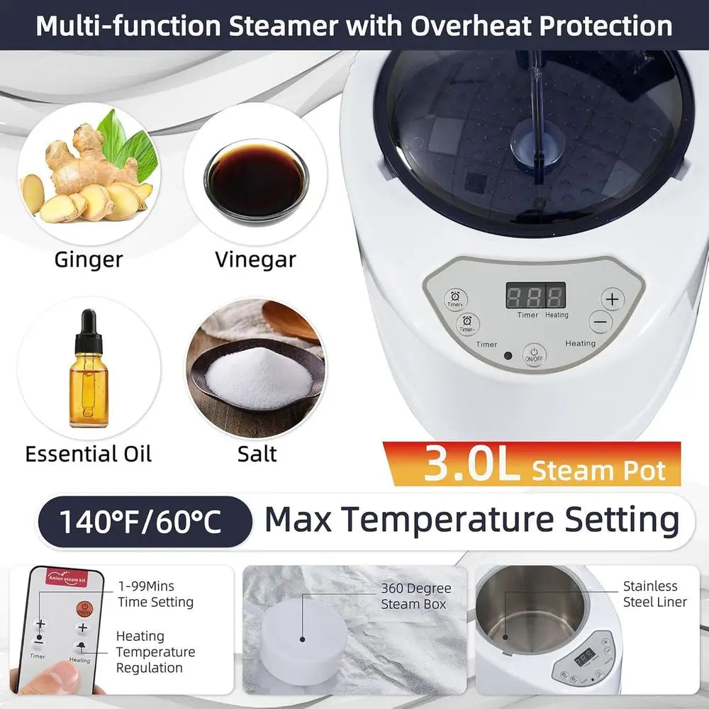Portable Full-Size Steam Tent Sauna Box with 3.0L Reservoir, Remote Control, Folding Chair, 9 Heat Levels