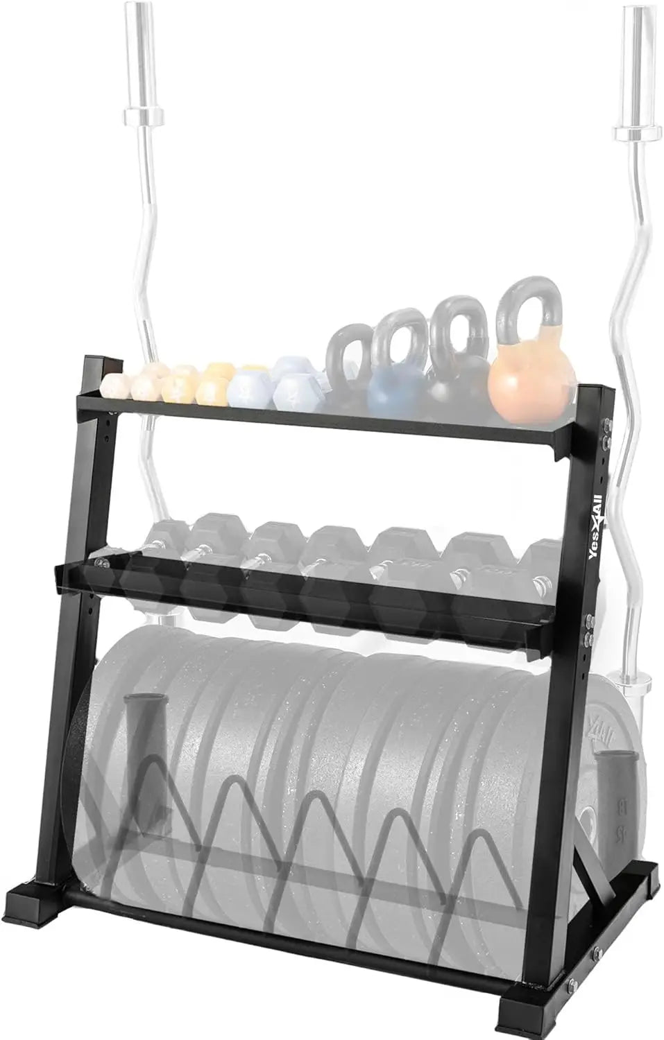 Heavy-Duty Wall Mounted Weight Plate Tree & Barbell Holder, Supports Up to 1190 LBS for Home Gym Storage