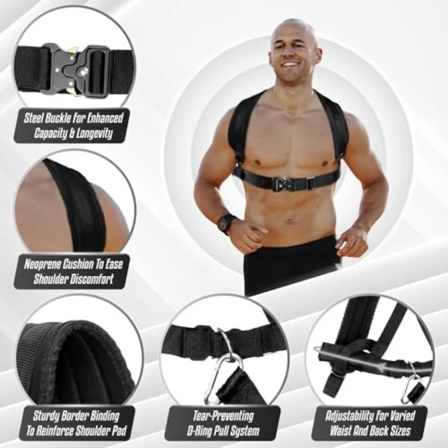 Weighted Training Pull Sled with Vest Steel Buckle for 1-2 Inch Plates Steel Sled Workout Equipment for Athletic Exercise and S