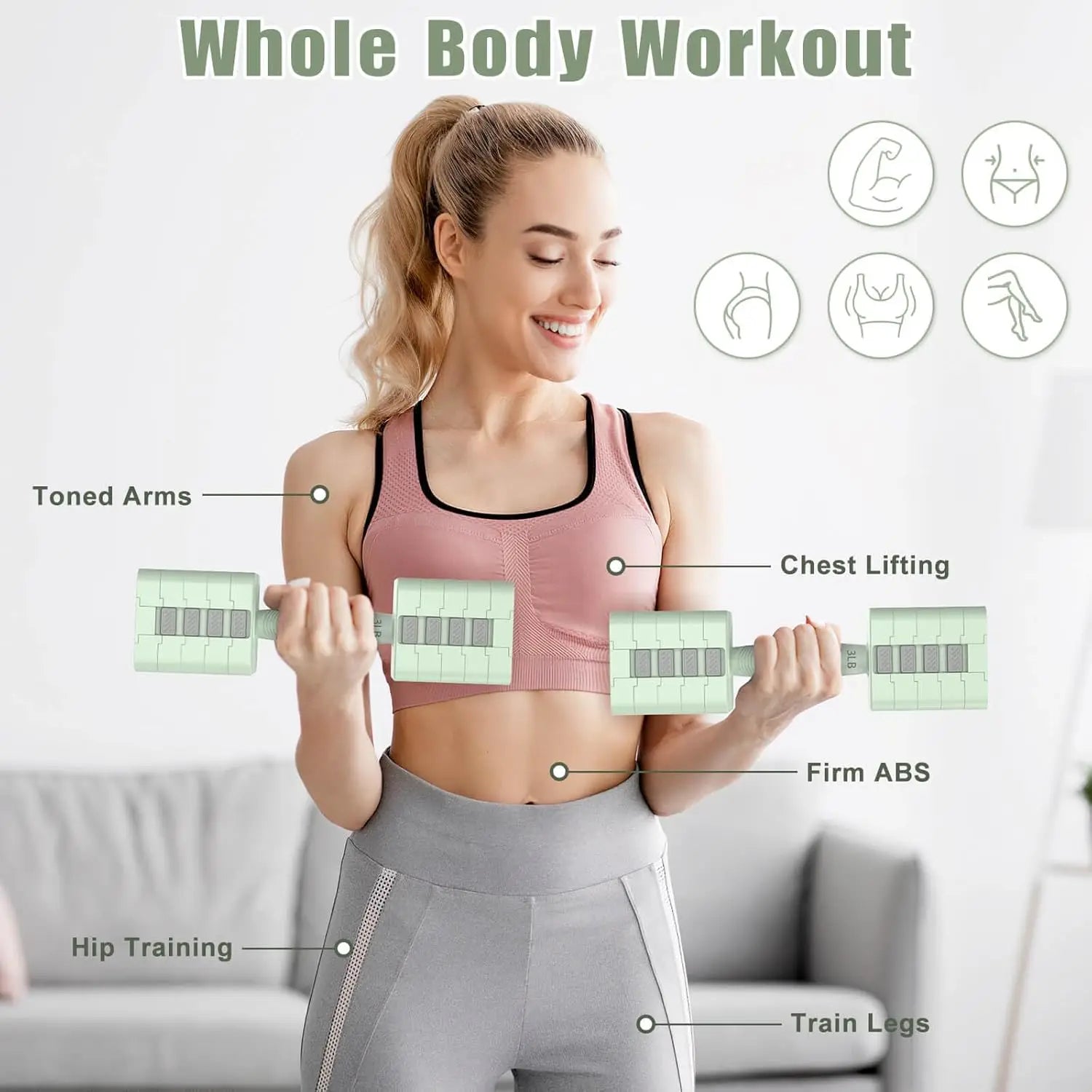 5-in-1 Adjustable Dumbbell Set, 3lb to 11lb Weights for Home Gym Workout, Compact Design