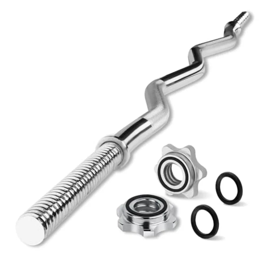 Standard Straight Barbell 60" and EZ Curl Bar 47" Capacity 200 to 480 LB Weight Bar 1" to 2" Diameter - Star Lock Collars Rubbe