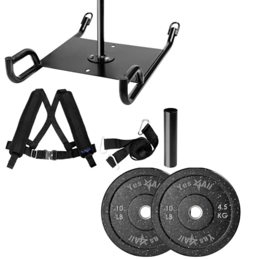 Weighted Training Pull Sled with Vest Steel Buckle for 1-2 Inch Plates Steel Sled Workout Equipment for Athletic Exercise and S