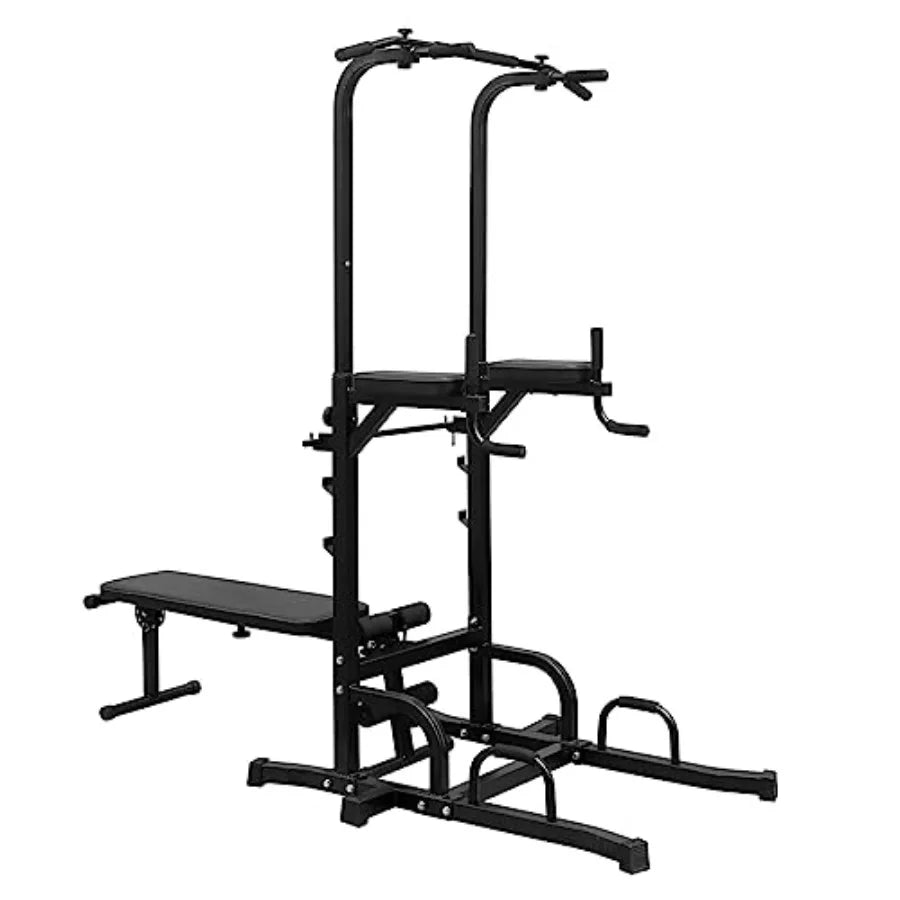 Power Tower with Weight Bench Adjustable Height Dip Bar Station Pull Up Dip Station for Home Gym Multi-function Dip Station Pul