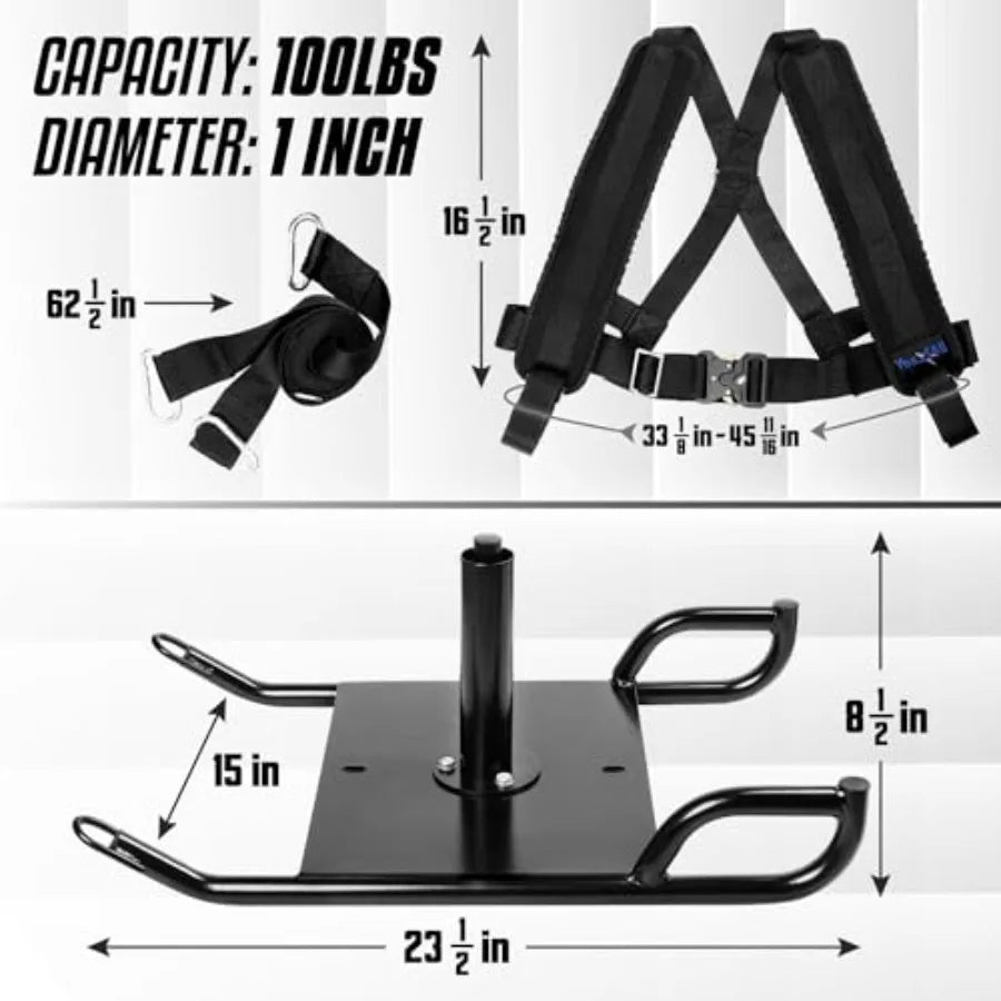Weighted Training Pull Sled with Vest Steel Buckle for 1-2 Inch Plates Steel Sled Workout Equipment for Athletic Exercise and S