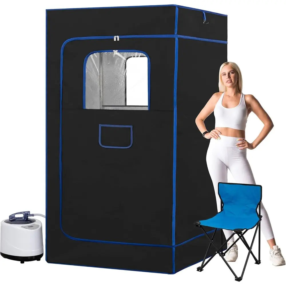 Portable Full-Size Steam Tent Sauna Box with 3.0L Reservoir, Remote Control, Folding Chair, 9 Heat Levels