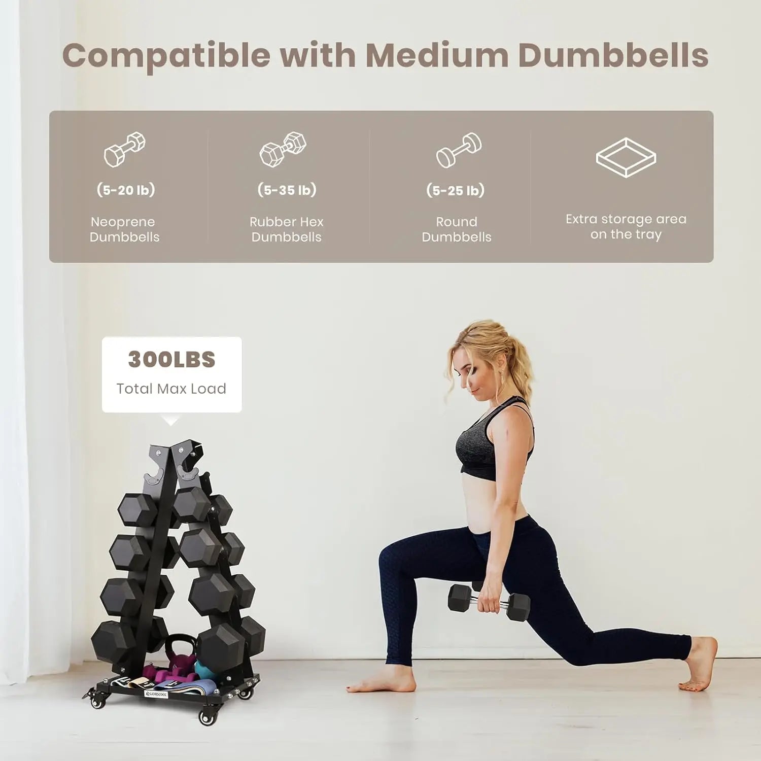 Premium Steel Dumbbell Rack Stand with Tray & Wheels, A-Frame Portable Weight Storage for Home Gym (200-700LBS Capacity)