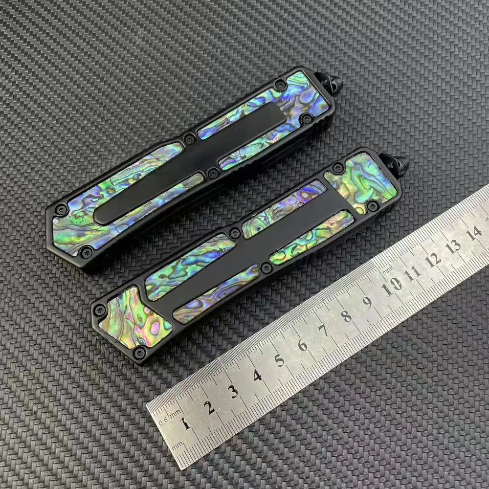Tactical Folding Knife, Abalone Shell Handle, Colored Blade, Black, High-Quality Outdoor Camping Survival Multi-Function EDC