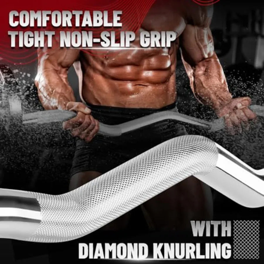 Standard Straight Barbell 60" and EZ Curl Bar 47" Capacity 200 to 480 LB Weight Bar 1" to 2" Diameter - Star Lock Collars Rubbe