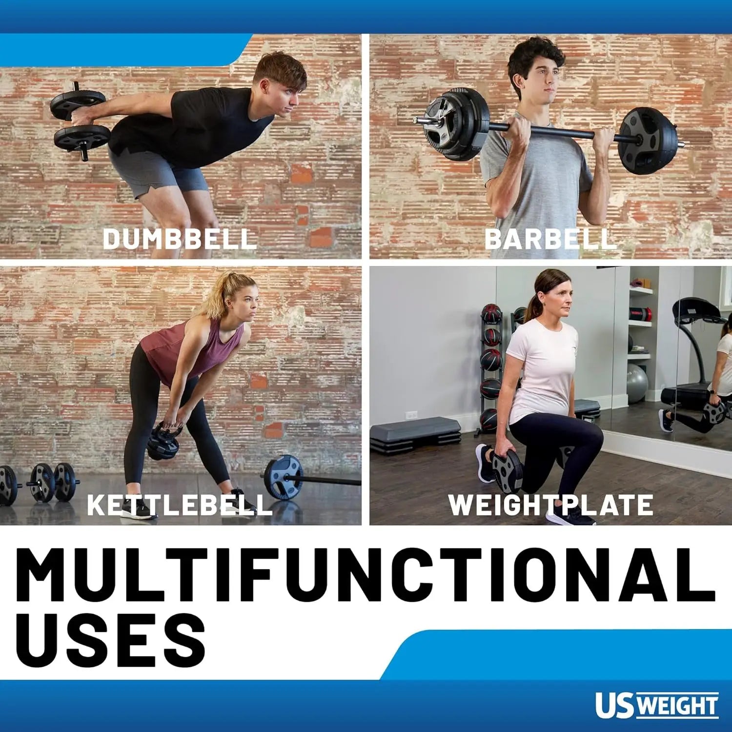 Adjustable Home Gym Weight Set with Barbell, Dumbbell Bars & Kettlebell Handle for Versatile Workouts