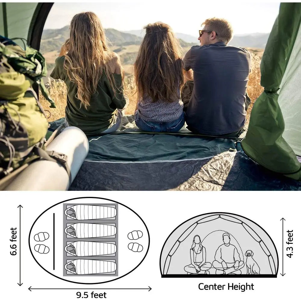 4-Person Automatic Setup Tent, Waterproof, 9.5'x6.6'x52, Ideal for Camping and Hiking