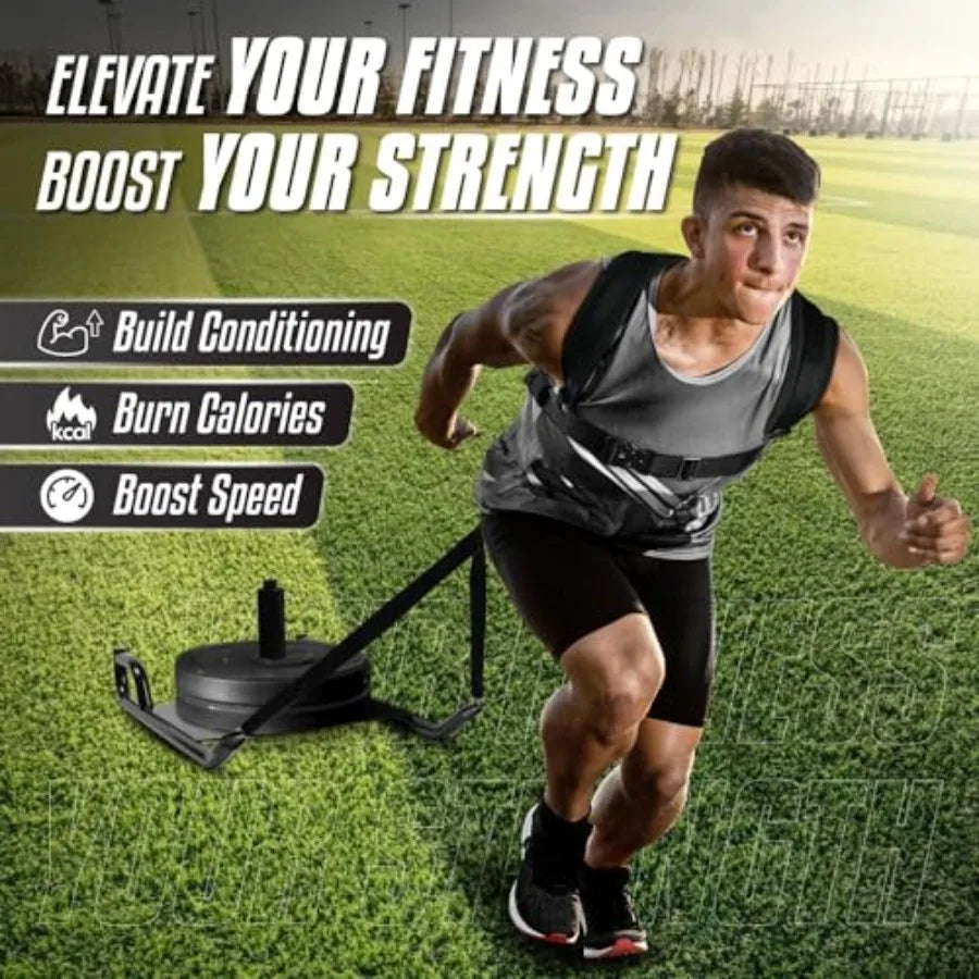 Weighted Training Pull Sled with Vest Steel Buckle for 1-2 Inch Plates Steel Sled Workout Equipment for Athletic Exercise and S
