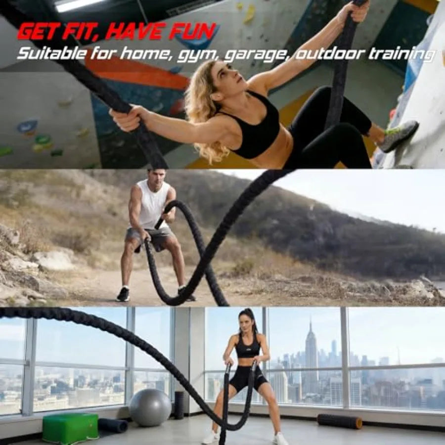 Battle Rope for Home Gym Workout - 1.5 Inch 30ft Heavy Weighted Training Exercise Ropes Fitness Equipment with Sleeve and Ancho