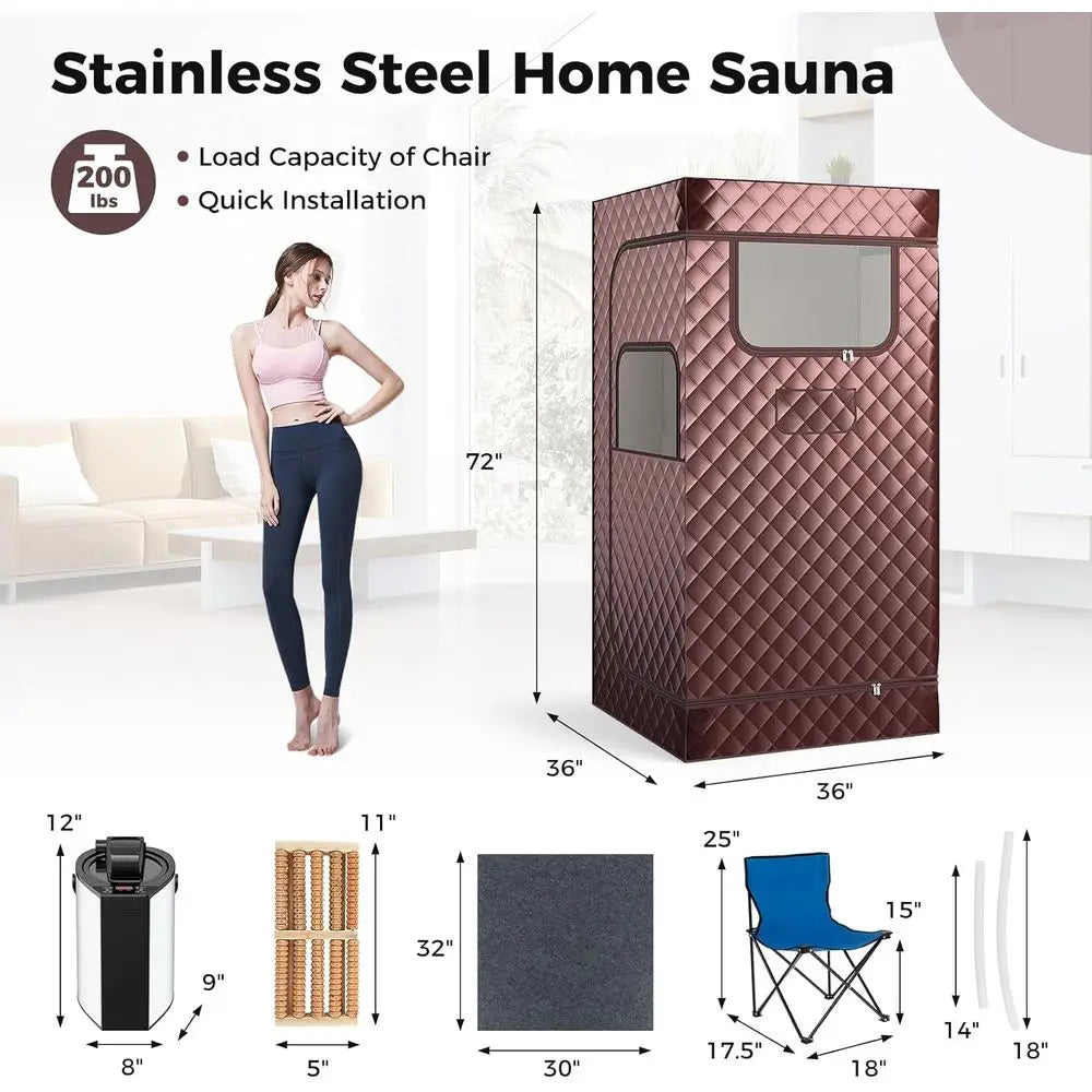 Portable Steam Sauna Tent for Home Spa, 3L Generator, Foldable Chair, Remote, Adjustable Temp & Timer (Coffee)