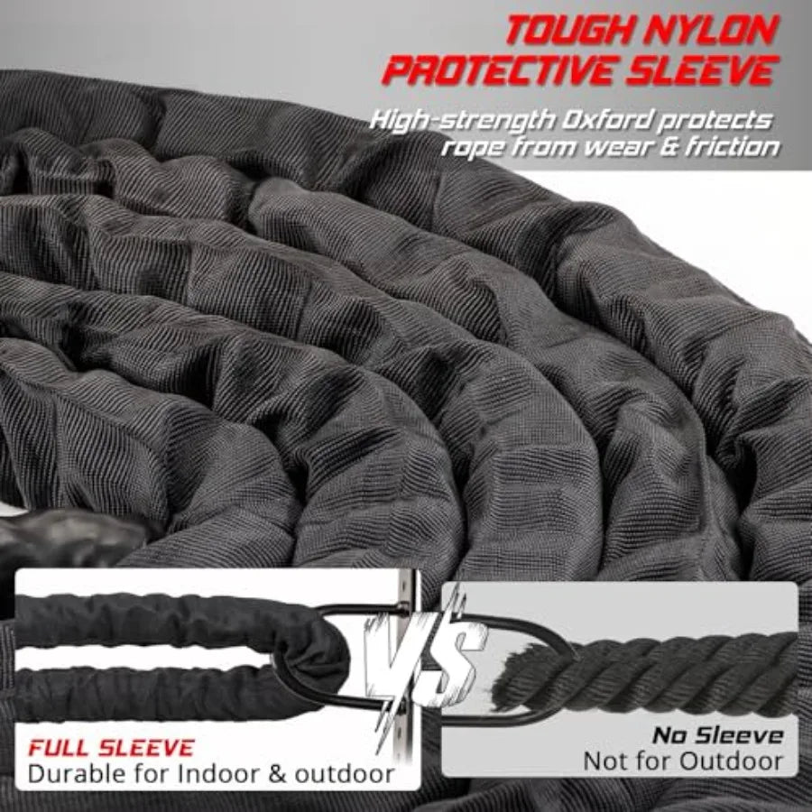 Battle Rope for Home Gym Workout - 1.5 Inch 30ft Heavy Weighted Training Exercise Ropes Fitness Equipment with Sleeve and Ancho