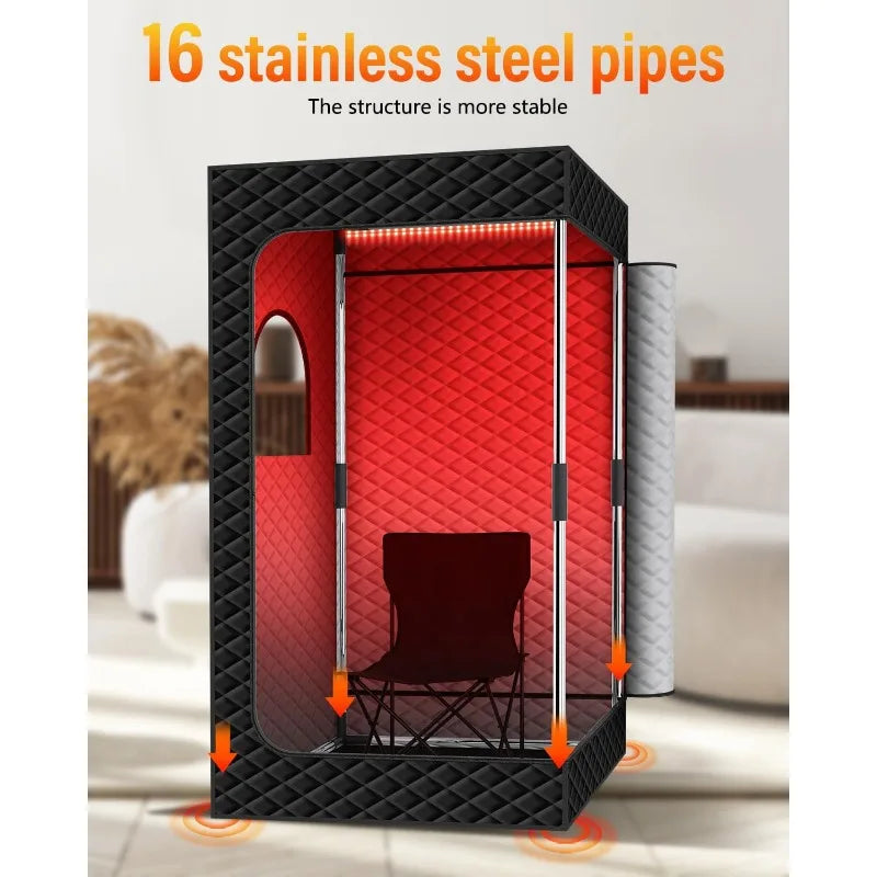 Infrared Sauna Box, Portable Steam Sauna Tent With 3L/1400W Steamer, 5-Layer Waterproof And Thermal Insulation, Folding Chair