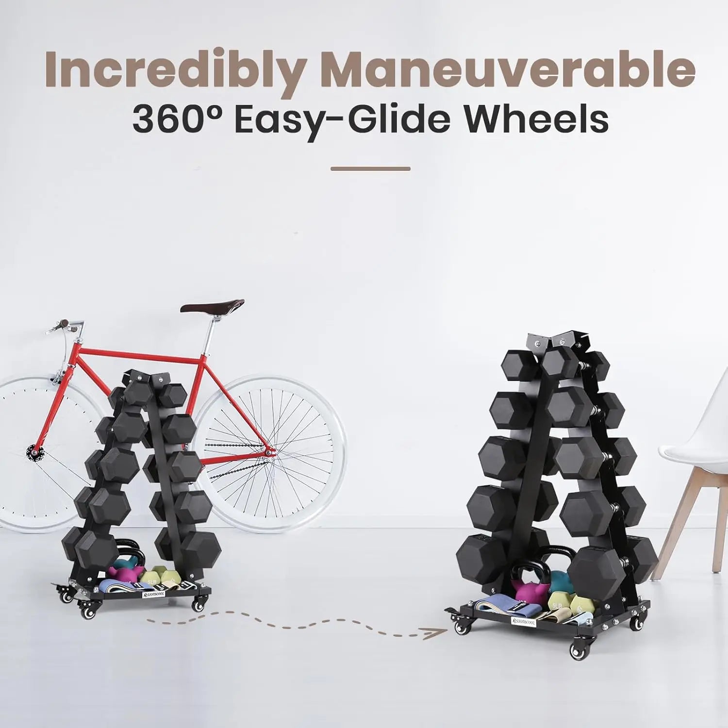 Premium Steel Dumbbell Rack Stand with Tray & Wheels, A-Frame Portable Weight Storage for Home Gym (200-700LBS Capacity)