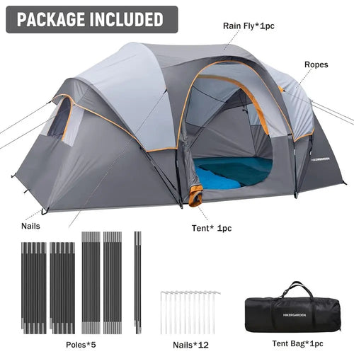 10-Person HikerGarden Tent - Quick Setup Family Camping Shelter, Windproof Dome Tent for Outdoor Adventures